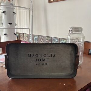 Magnolia Metal Tray with Wooden Handles